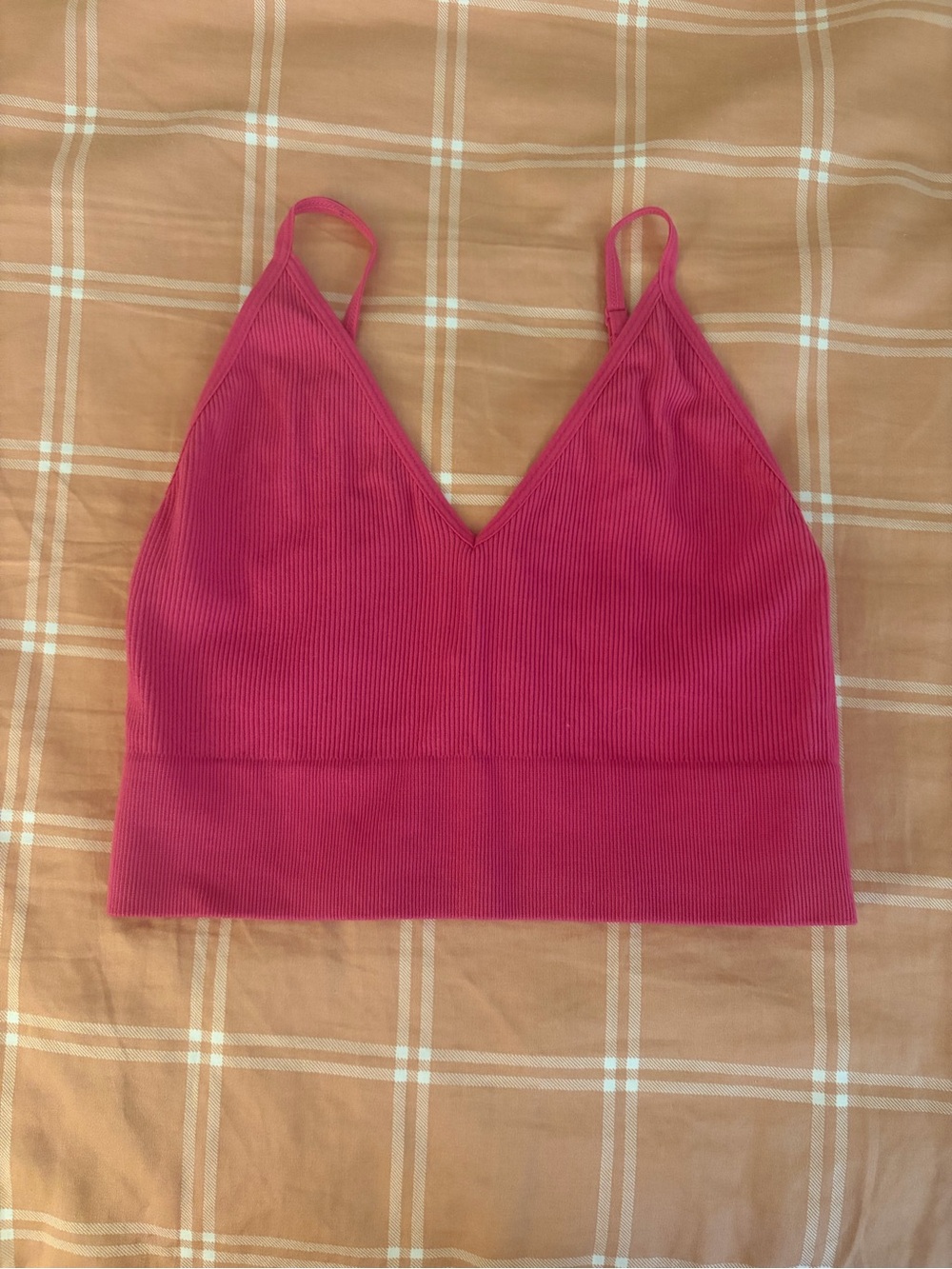 Bozzolo Ribbed V-Neck Cropped Cami - Hot Pink S/M